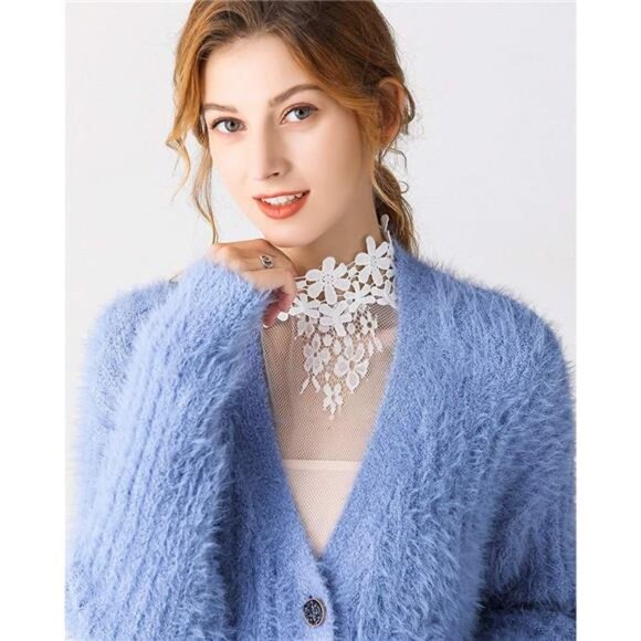 Women's Lace Floral False Faux Collar Shirt Fake Collar Half Shirt - Picture 4 of 6